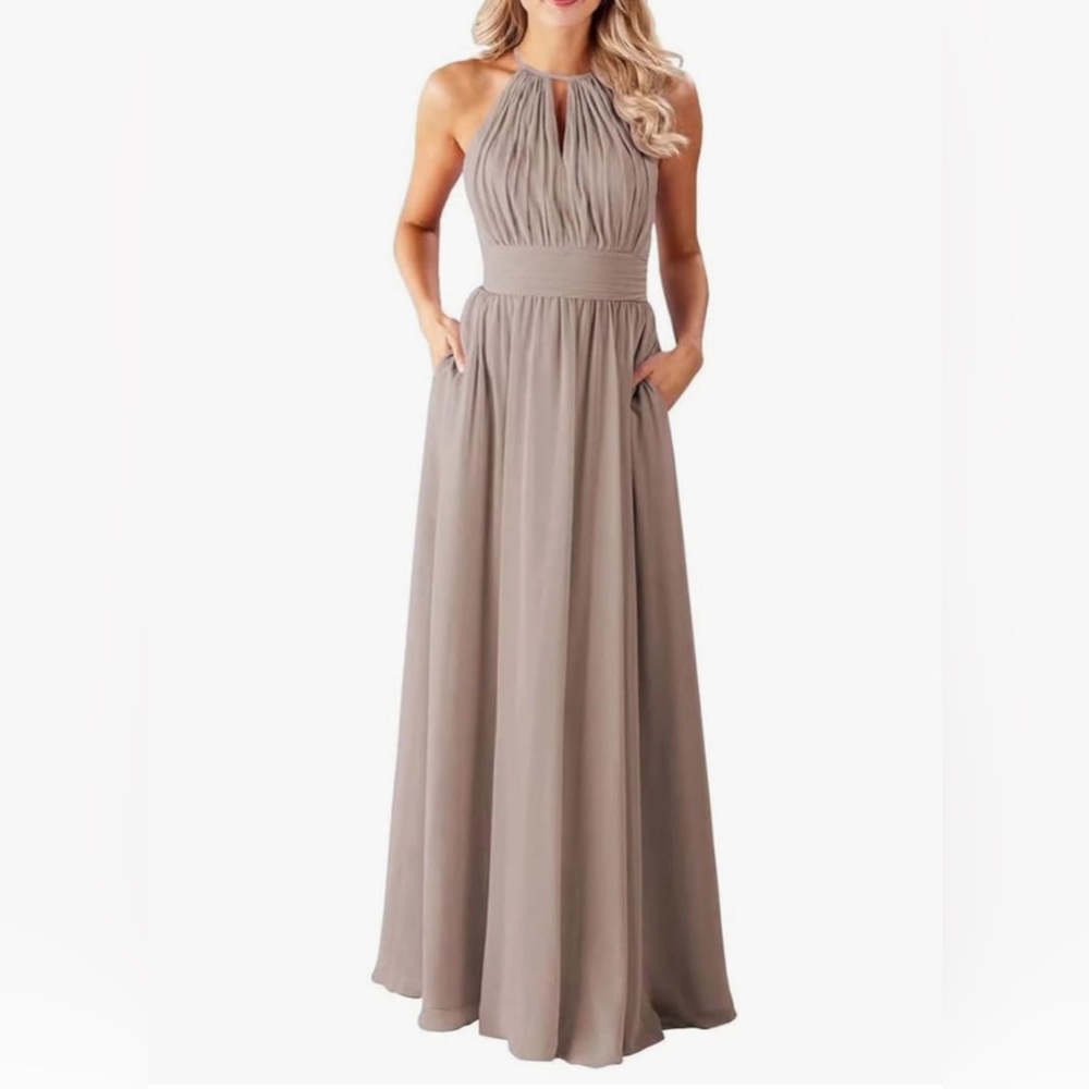 Chic Halter Maxi Dress in Taupe